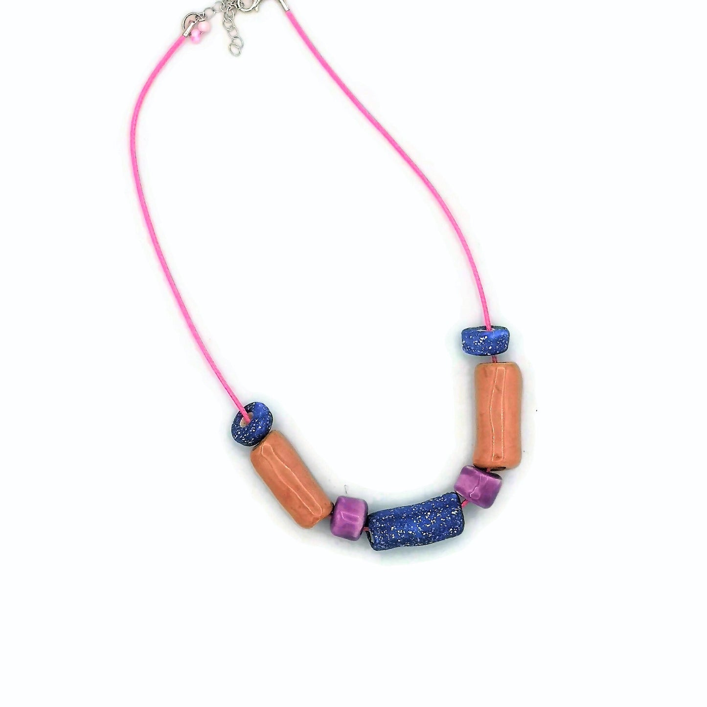 Pink and Blue Everyday Necklace, Boho Statement Necklace, Trendy Beaded Necklace Best Gifts For Her, Colorful Aesthetic Mothers Day Gift - Ceramica Ana Rafael