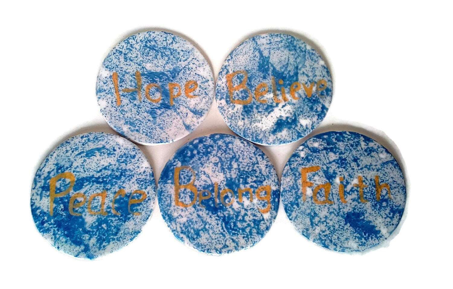 1Pc Blue Motivatinal Word Coster Hand Painted, Round Handmade Ceramic coaster, Cute Best Gifts For Him, Beer Coasters Housewarming Gift