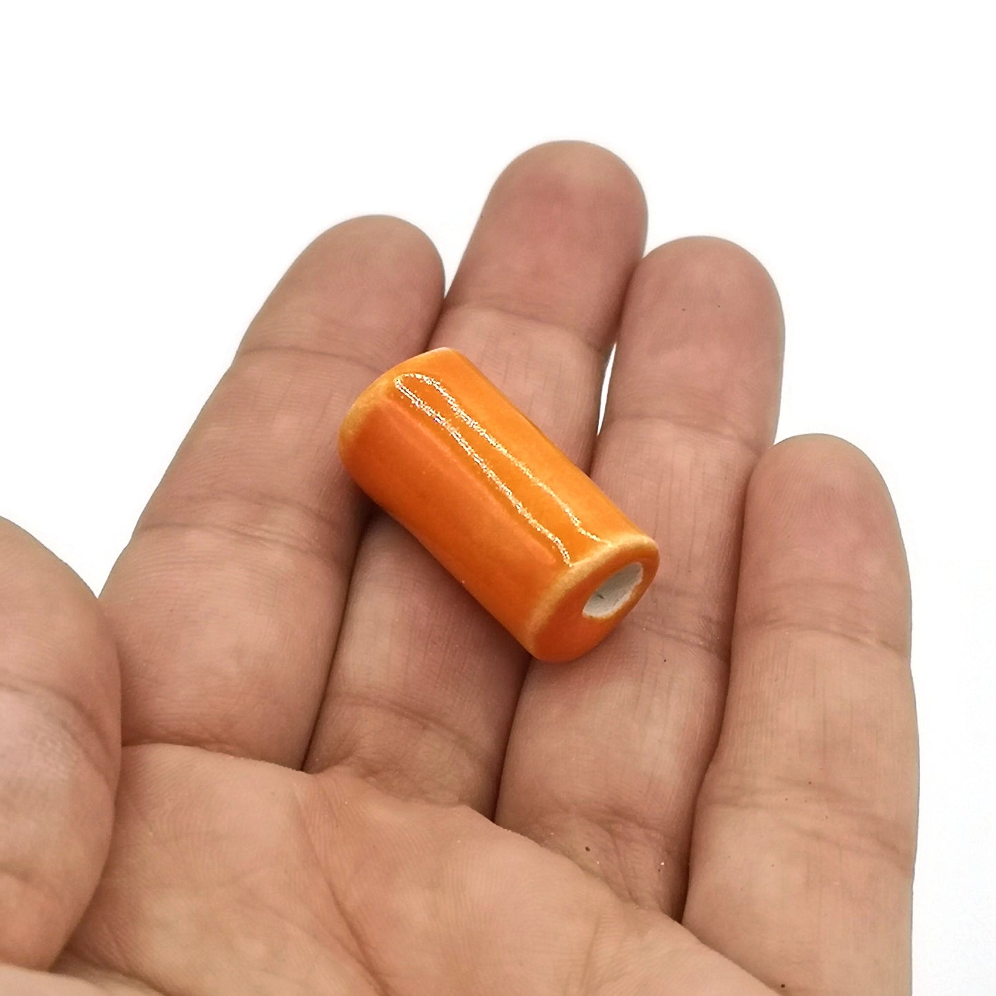 3 Stück 25 mm orange extra große handgefertigte Keramik-Röhrenperlen zur Schmuckherstellung, Makramee-Perlen, großes Loch, 5 mm lange Tonperlen für DIY-Bastelarbeiten