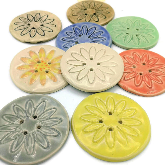 Extra Large Handmade Ceramic Sewing Buttons, Decorative Novelty Flower Buttons for Crafts, Coats & Blouses, Jumbo Buttons Most Sold Items - Ceramica Ana Rafael