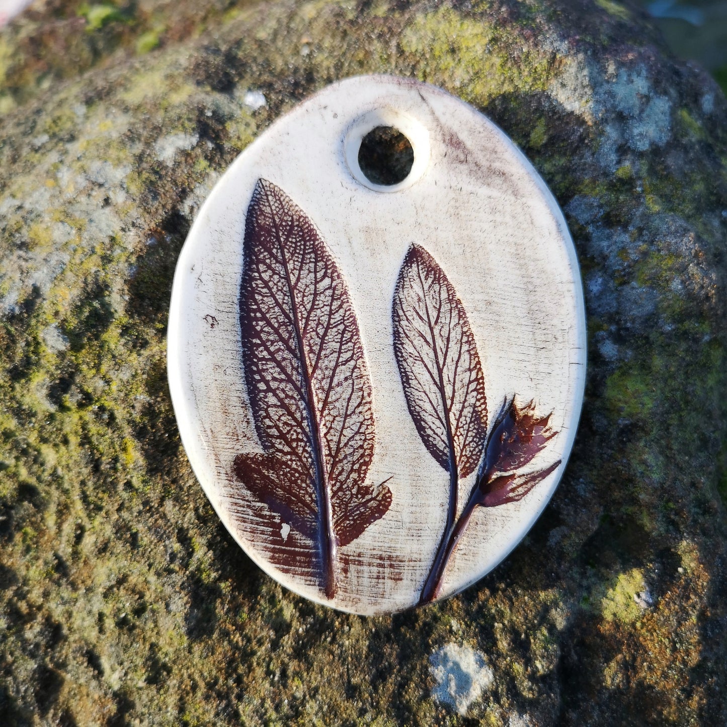 Extra Large Handmade Ceramic Engraved Leaf Pendant For Statement Jewelry Making, Rustic Craft Components, Unique Jewelry Clay Charms - Ceramica Ana Rafael