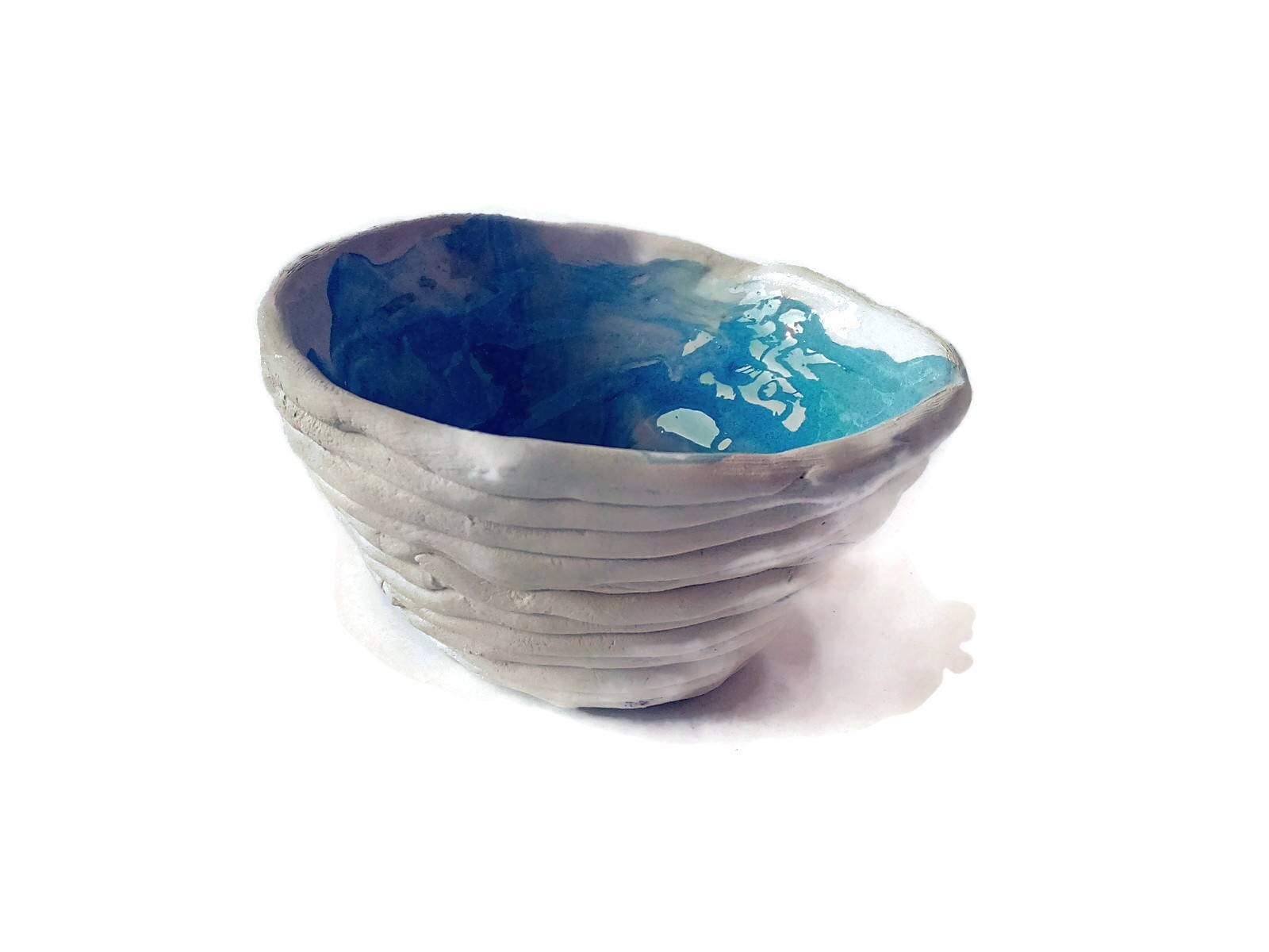 Handmade Ceramic Blue and White Bowl For Home Decor, Small Pottery Snack Bowls, Textured Irregular Shape Candle Holder, Trinket Bowl - Ceramica Ana Rafael