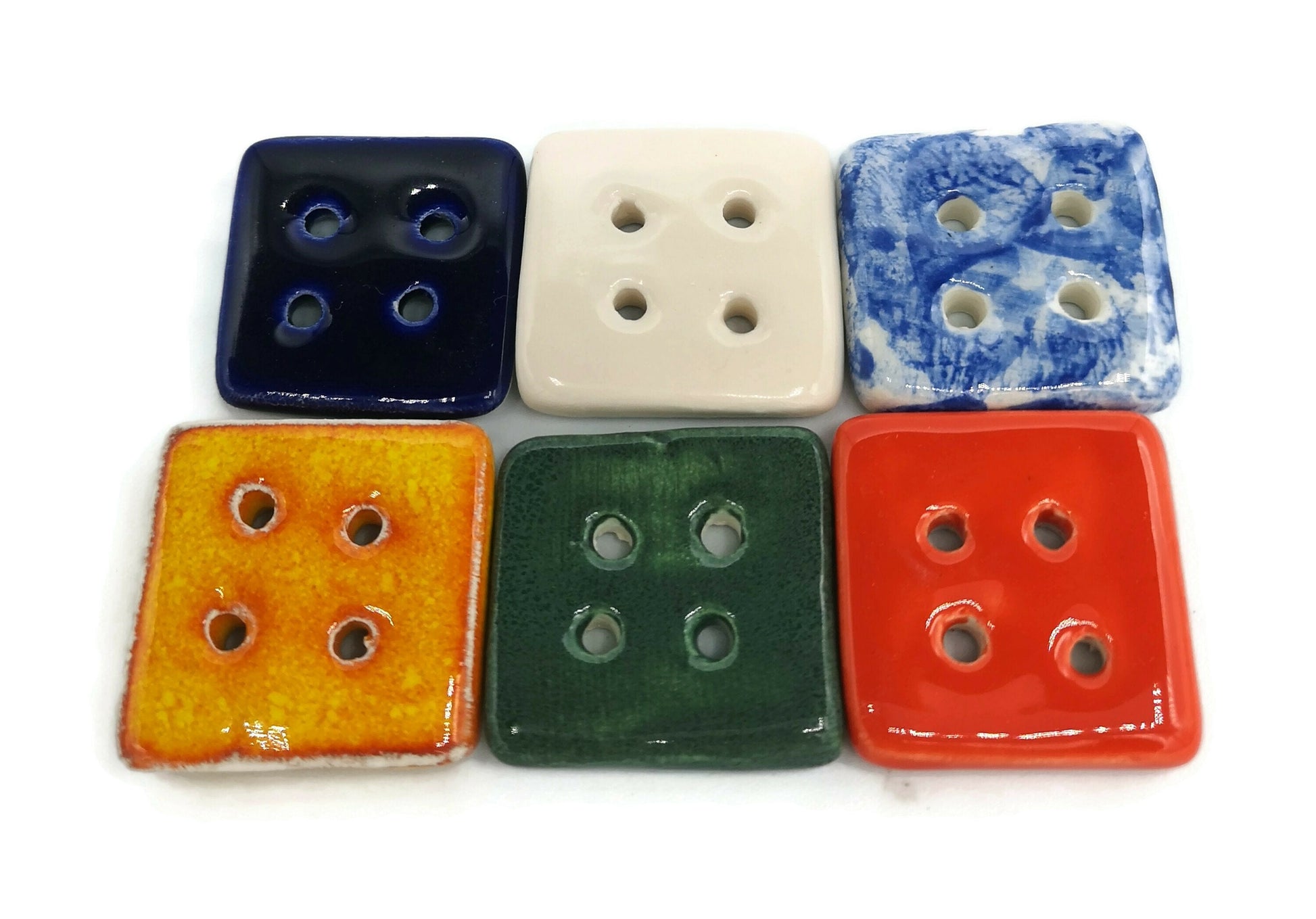 6Pc 30mm Handmade Ceramic Extra Large Sewing Buttons, Novelty Buttons For Crafts, Unusual Square Colourful Buttons For Coat Or Jacket - Ceramica Ana Rafael