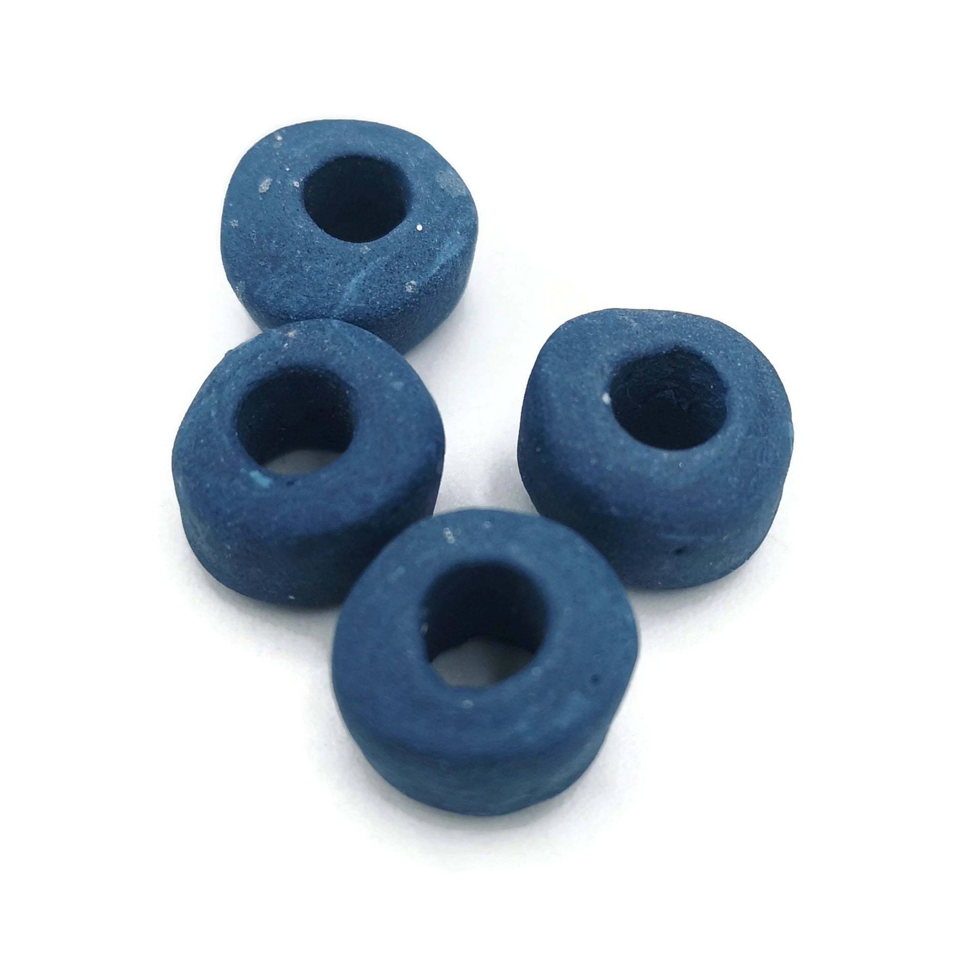 4Pcs 11mm Matte Blue Macrame Beads Large Hole 5mm, Handmade Ceramic Tube Beads For Jewelry Making, Clay Tube Beads - Ceramica Ana Rafael