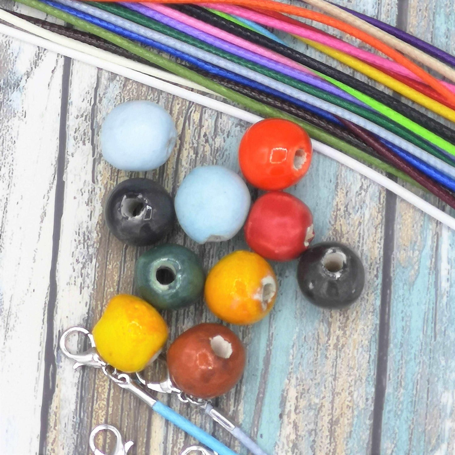 10Pc Round Assorted Beads Set, Handmade Ceramic Beads For Jewelry Making, Unique Artisan Clay Beads For Macrame Smooth And Durable Supplies