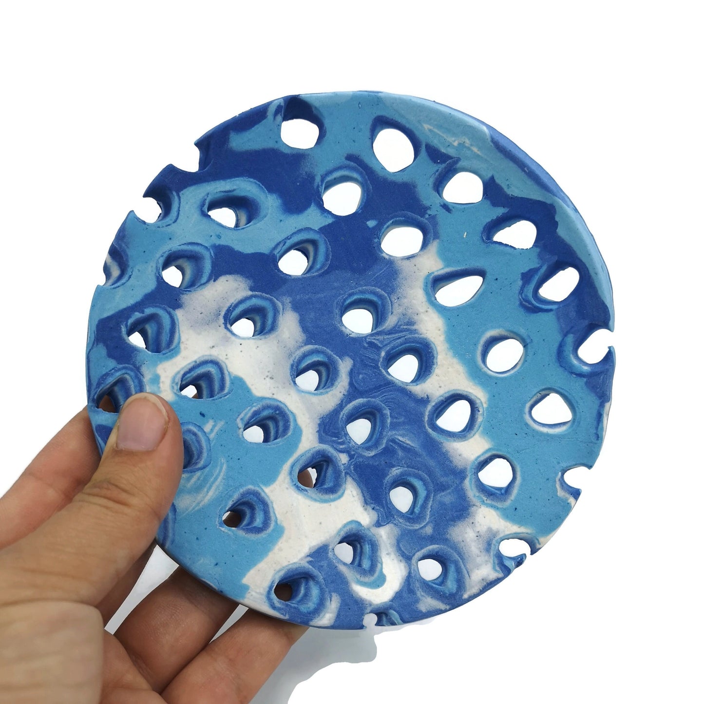 Handmade Ceramic Soap Dish Self Draining, Matte Blue Pottery Soap Bar Holder, Eco-Friendly Products, Shampoo or Sponge Holder for Bathroom - Ceramica Ana Rafael