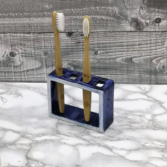 CERAMIC TOOTHBRUSH HOLDER, Pencil Holder, Blue Handmade Utensil Holder For Bathroom - Ceramica Ana Rafael