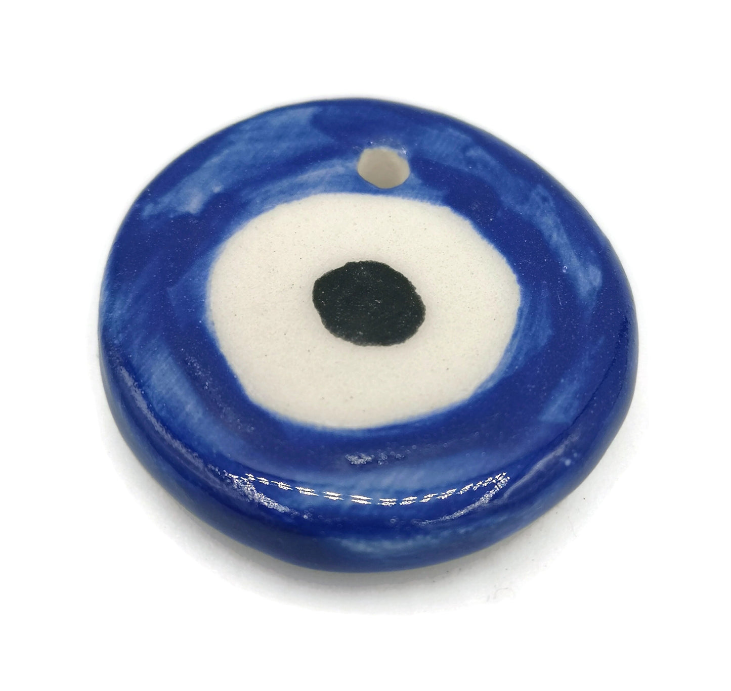 Large evil eye pendant for necklace, ceramic pendants for jewelry making supplies, DIY gift for mom, bohemian pendant round - Ceramica Ana Rafael