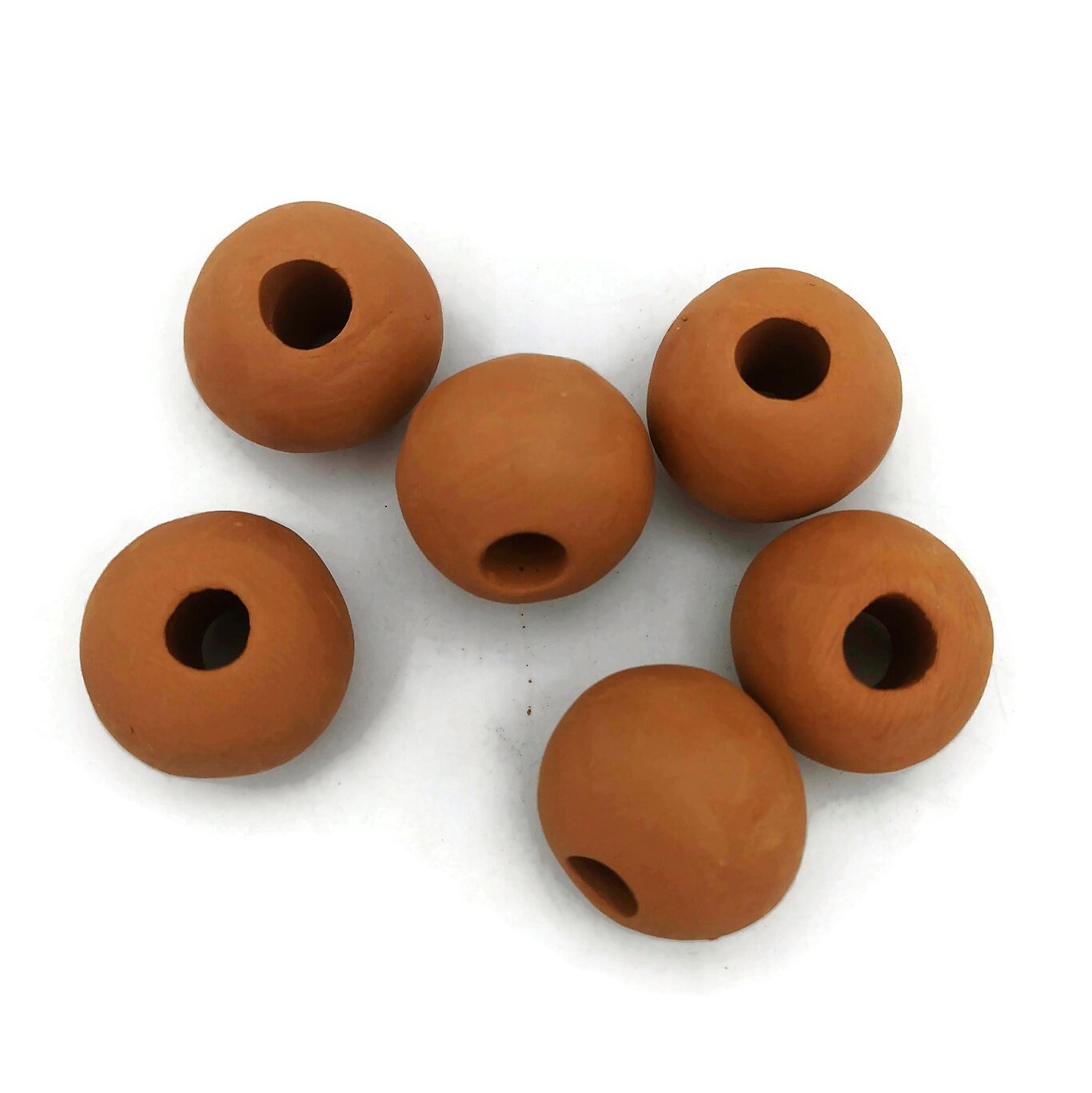 6Pc 30mm Handmade Ceramic Macrame Beads 7mm Large Hole, Clay Beads, Extra Large Beads - Ceramica Ana Rafael