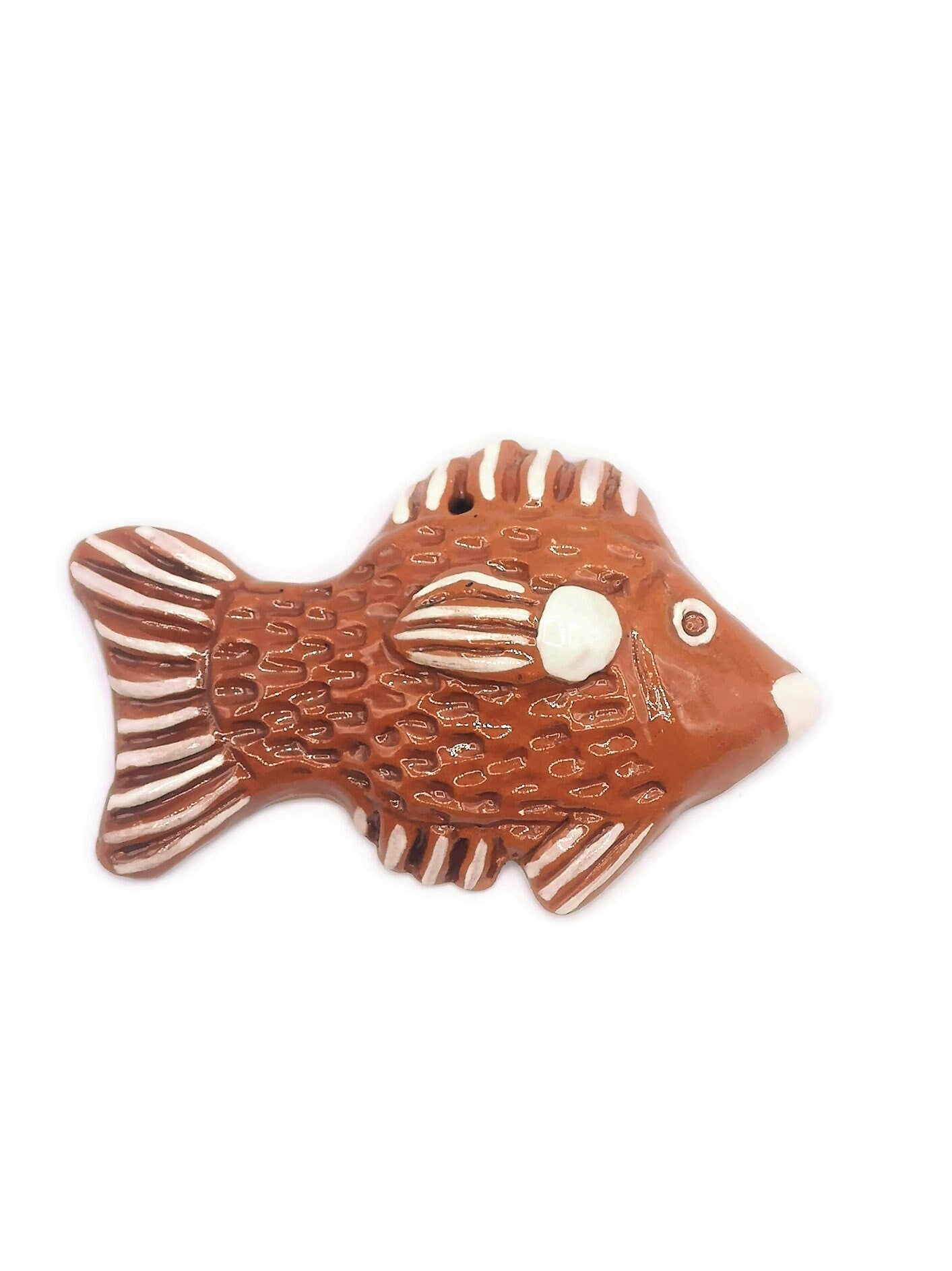 Handmade Ceramic Fish Wall Hanging, Hand Painted Terracotta Artisan Pottery Wall Decor Beach Themed, Unique Ocean Wall Art For Home Decor - Ceramica Ana Rafael