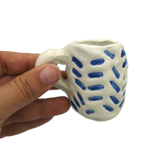 1Pc Handmade Ceramic Espresso Cup White and Blue, Funny Shot Glass Fathers Day Gift From Daughter, Mug Birthday Step Dad Gift Best Sellers - Ceramica Ana Rafael