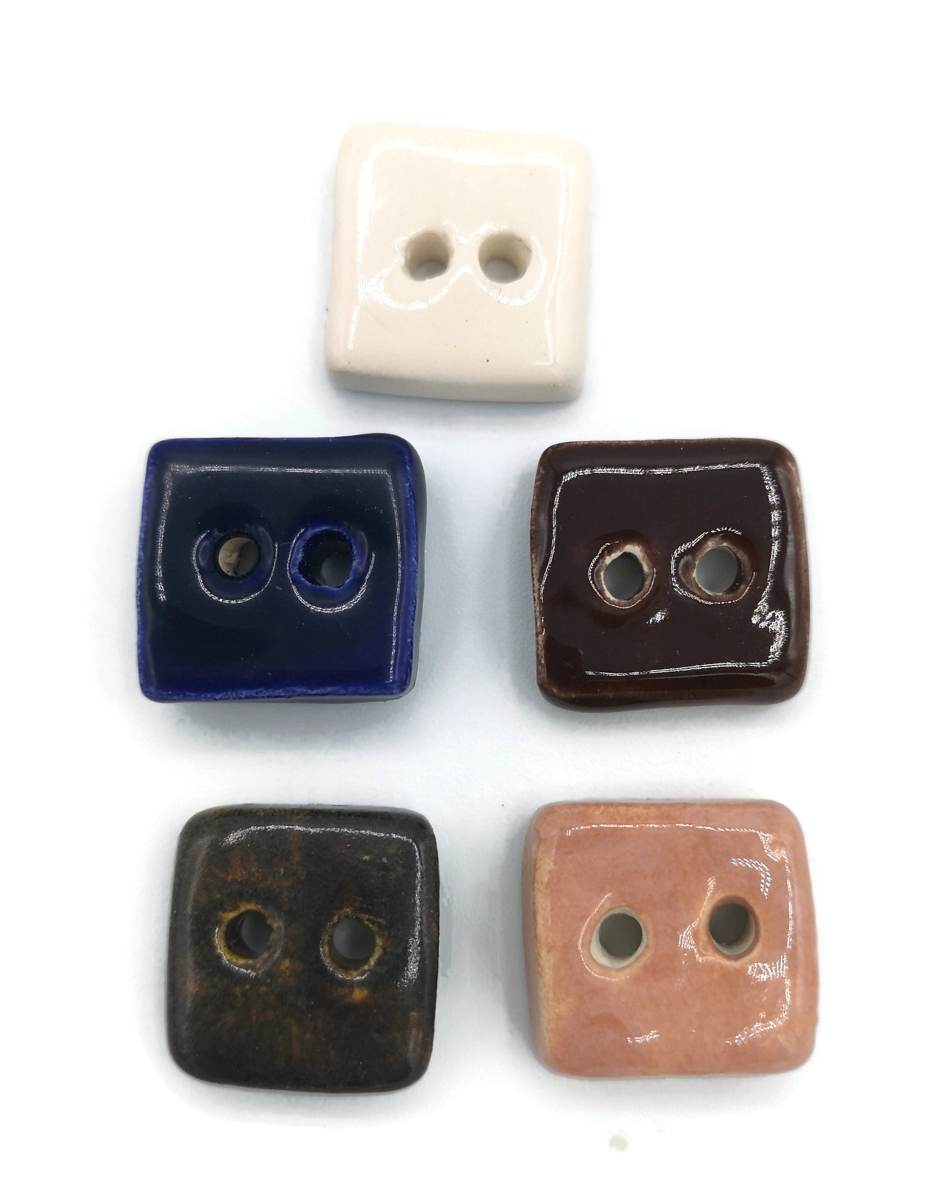 5Pc 20mm Handmade Ceramic Sewing Buttons For Clothing, Assorted Novelty Square Buttons For Crafts, Flat Back 2 Holes Coat Buttons - Ceramica Ana Rafael