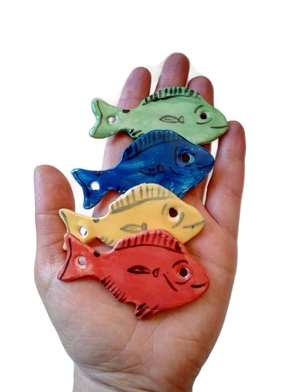 Set Of 4 Colorful Fish Pendant For Jewelry Making, Necklace Connectors For Pendant Necklace, Unique Jewelry Clay Charm handmade - Ceramica Ana Rafael