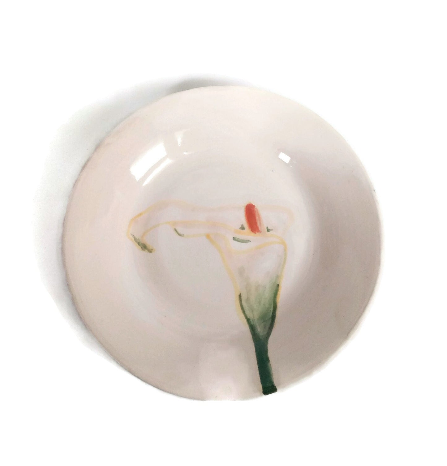 Handmade Ceramic Plate With Unique Hand Painted Calla Lily, Serving Dish, Artisan Portuguese Round Dinner Plate Wall Decor For Display - Ceramica Ana Rafael