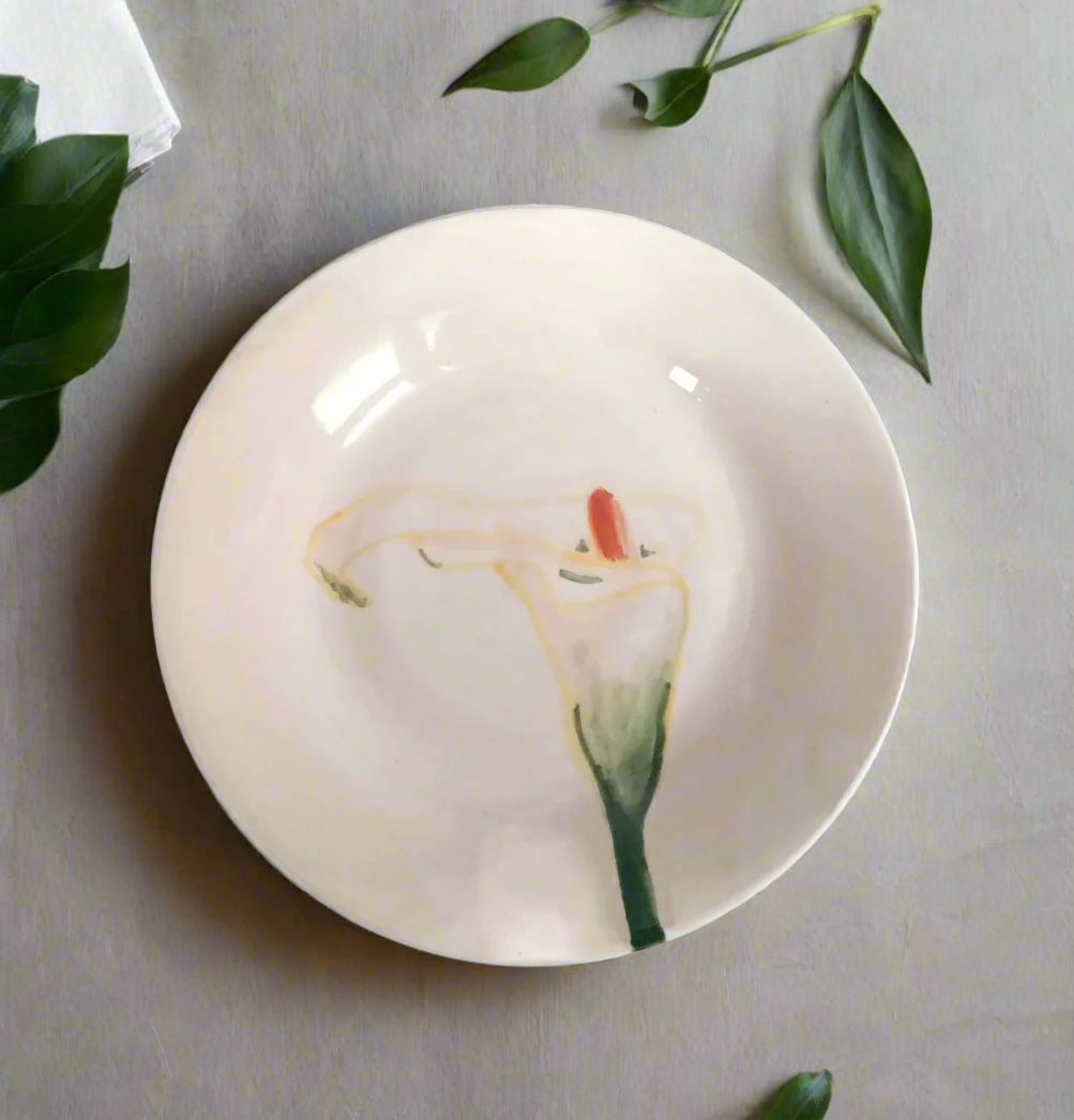 Handmade Ceramic Plate With Handpainted Calla Lily – Artisan Portuguese Serving Dish