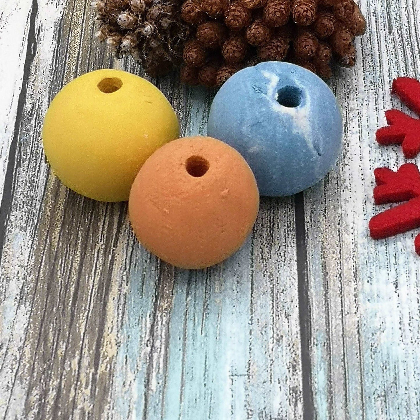 3Pc 25mm Handmade Ceramic Beads For Jewelry Making, Matte Beads For Crafts, Decorating, Macrame Beads Large Hole, Unique Mixed Clay Beads - Ceramica Ana Rafael