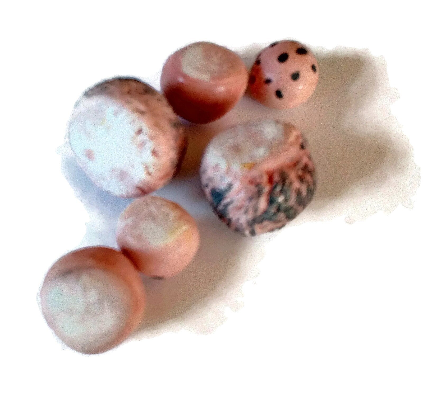 6Pc Handmade Ceramic Pink Cabochons For Jewelry Making For Women Or Girls, Assorted Creepy Cute Round Cabochon For Clay Earrings Making, - Ceramica Ana Rafael