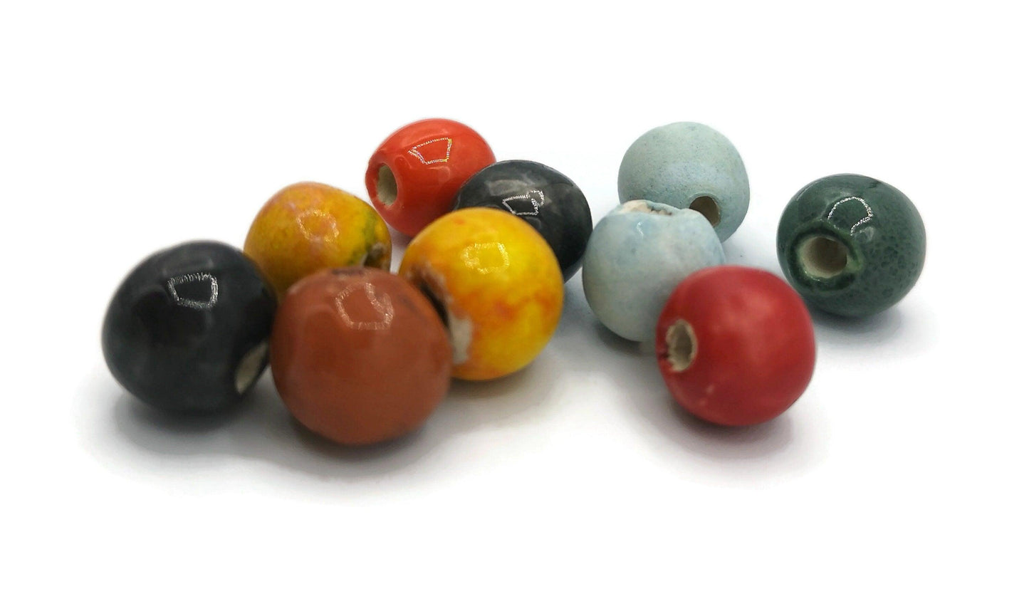 10Pc Round Assorted Beads Set, Handmade Ceramic Beads For Jewelry Making, Unique Artisan Clay Beads For Macrame Smooth And Durable Supplies - Ceramica Ana Rafael