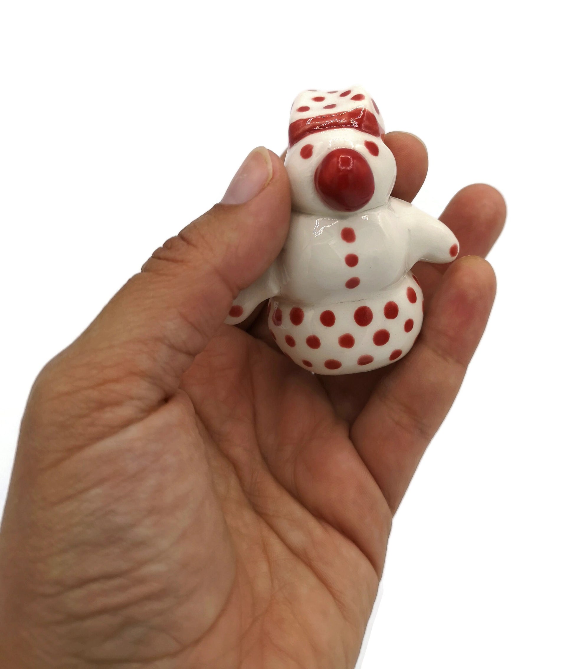 ceramic snowman figurine, Miniature snowman ornament, Gifts For Her Christmas Clearance Items, Best Gifts For Him, Best Sellers - Ceramica Ana Rafael