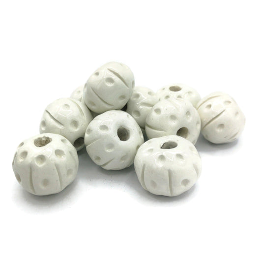 1Pc 35mm White Large Hole Beads, round beads for bracelets, clay beads for jewelry making supplies, best handmade ceramic beads for macrame - Ceramica Ana Rafael