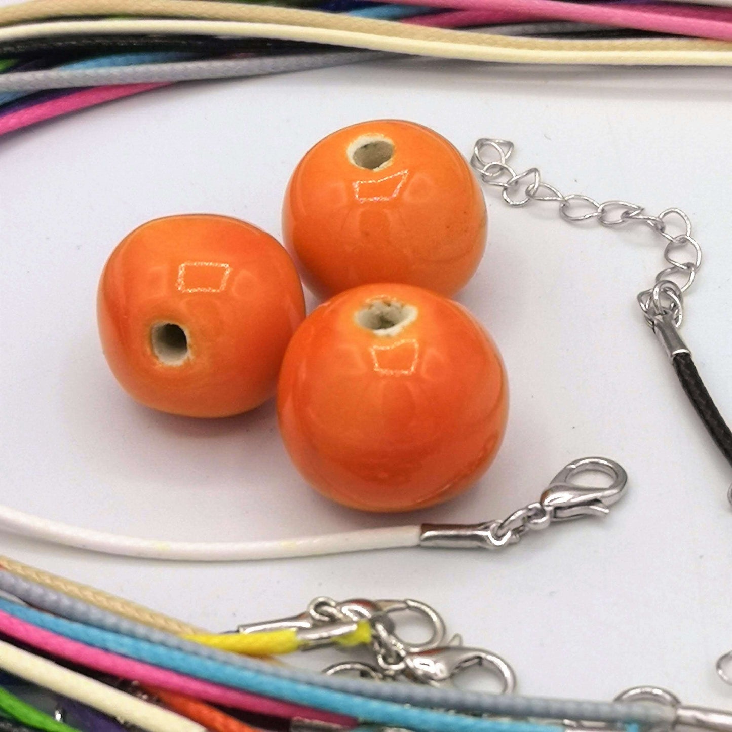 3Pc 20mm Handmade Ceramic Macrame Beads Large Hole 2mm, Unique Orange Bubblegum Clay Beads, Decorative Jewelry Making Beads Round Components - Ceramica Ana Rafael