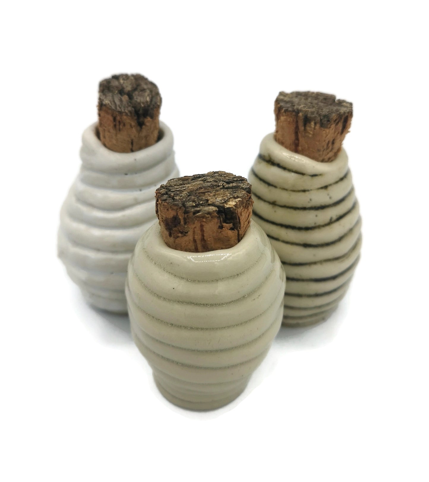 Small Ceramic Vase Set Of 3, Handmade Ceramic Bottle With Cork Stopper, Textured Pottery Mom Birthday Gift From Daughter - Ceramica Ana Rafael