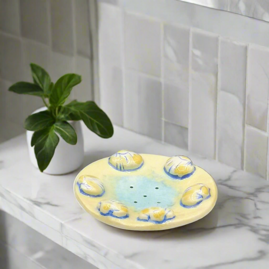 Seashell Draining Ceramic Soap Dish With Drain Holes, Zero Waste Bathroom Accessories, Clay Soap Saver, Soap Bar Holder