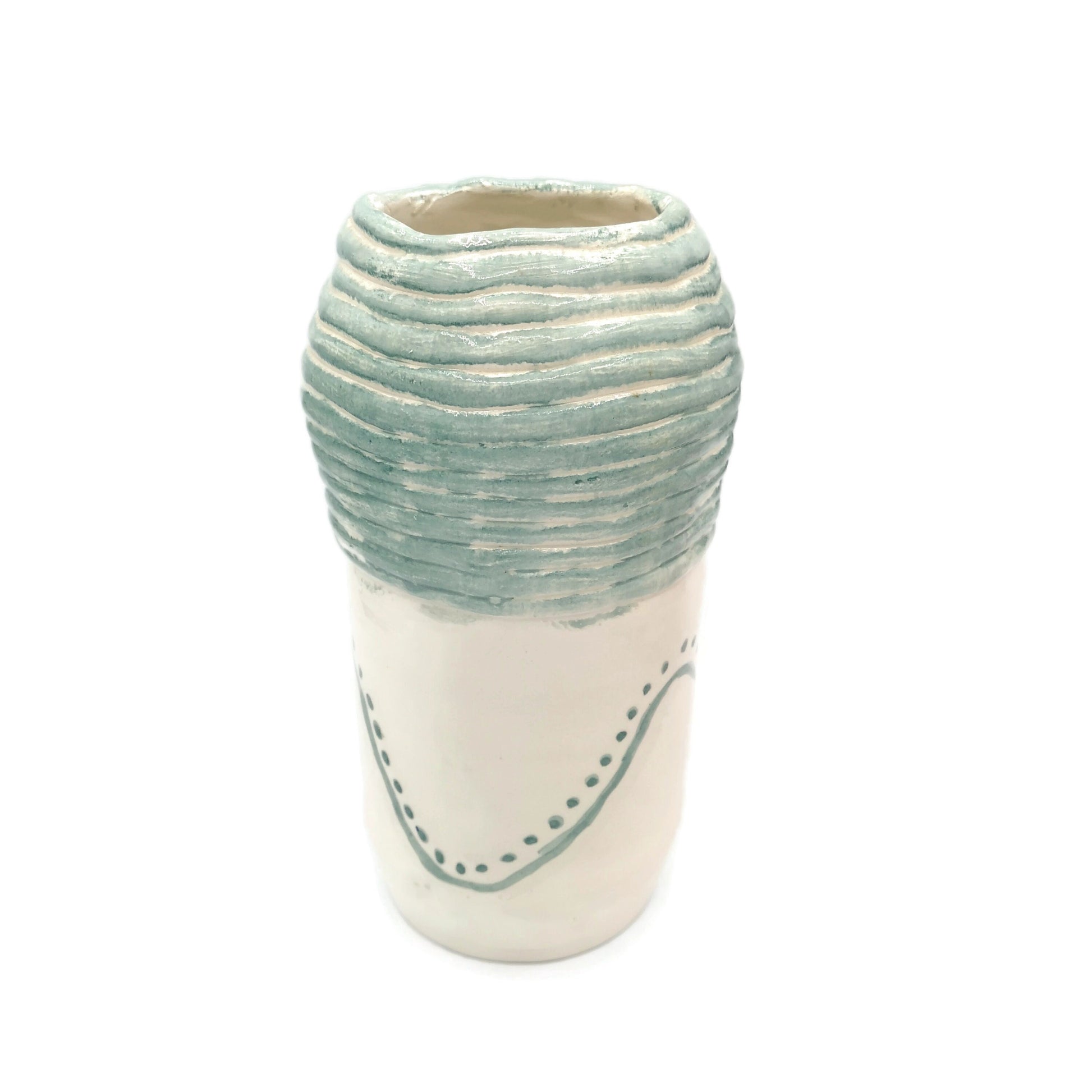 Handmade Ceramic Vase Hand Painted Sage Green Pottery For Home Decor, Portuguese Tall Vase With Texture To Put Fresh Flowers - Ceramica Ana Rafael