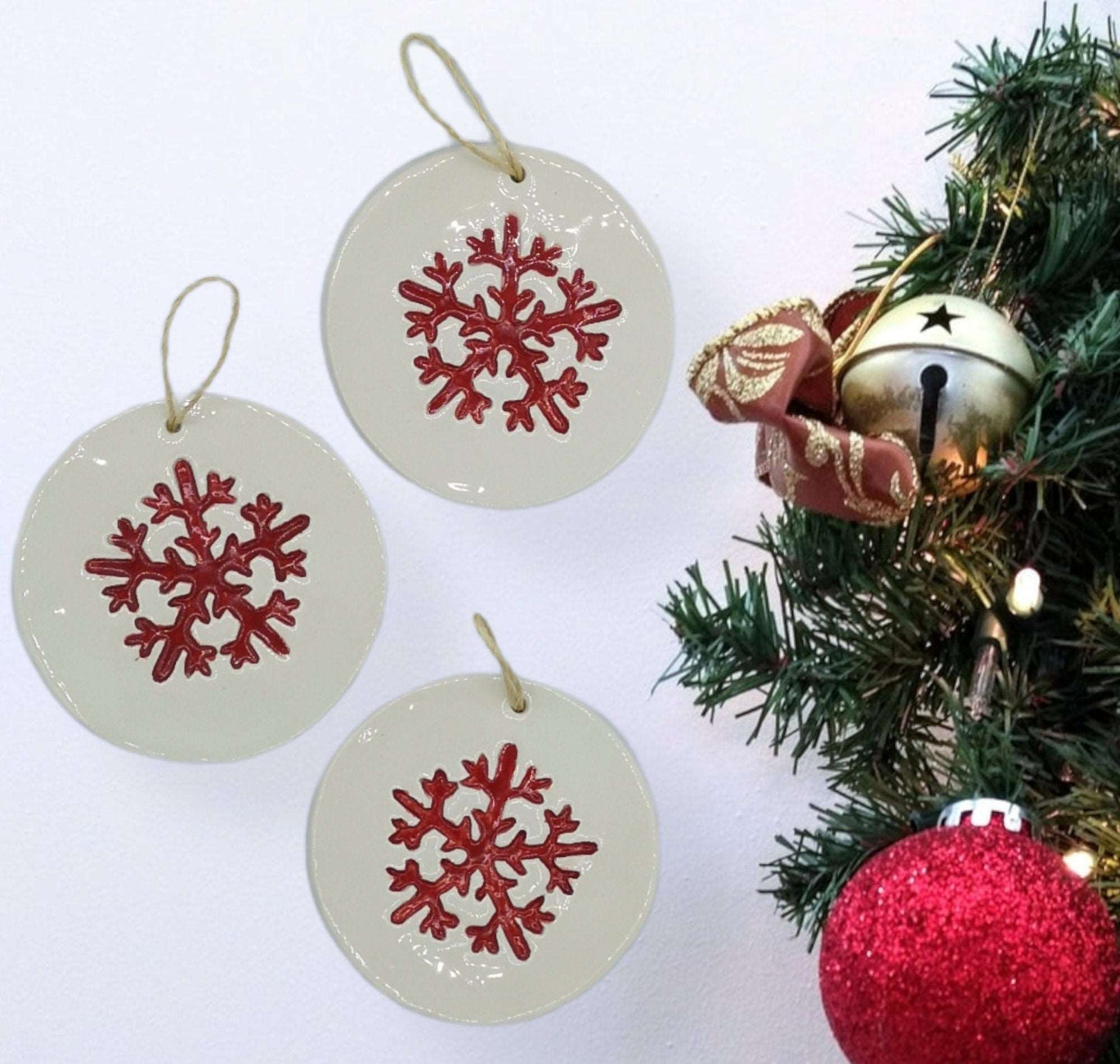 1Pc Red Snowflake Ornament, Handmade Ceramic Wall Hanging Nordic Winter Decor, Chrismas Tree Ornament