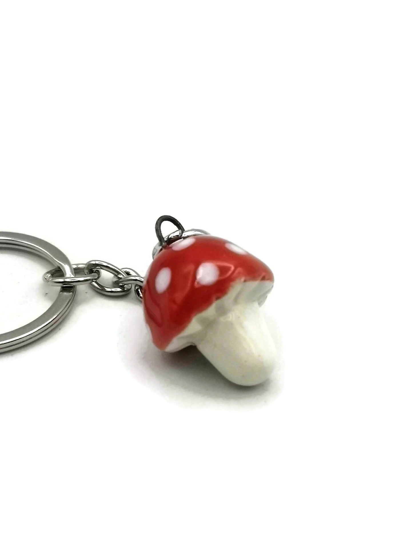 Handmade Ceramic Red Mushroom Keychain For Women, Cut Mushroom Charm Key Chain Gift For Her, Unique Artisan Cottagecore Accessories - Ceramica Ana Rafael