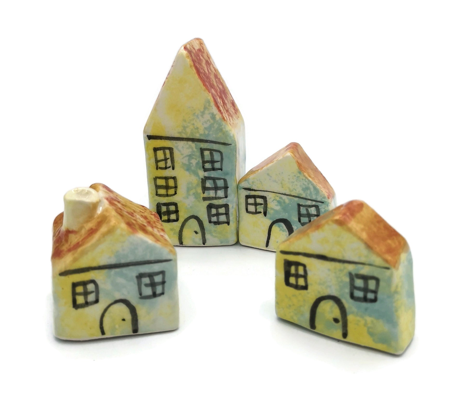 MINIATURE HOUSE, CLAY Sculpture, Set of 4 Ceramic Tiny House, Fathers Day Gift, Housewarming Gift First Home - Ceramica Ana Rafael