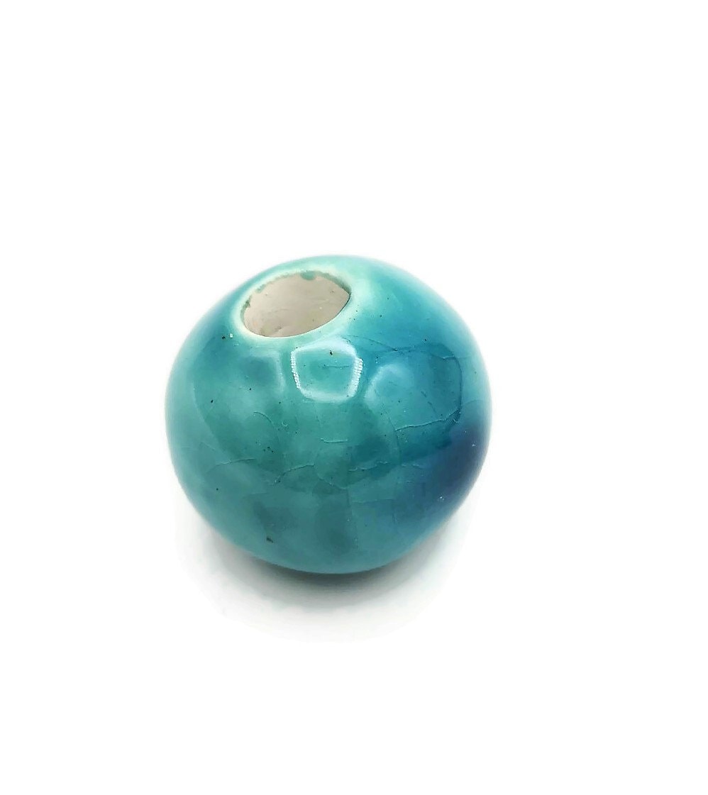 1Pc Oriental Blue Artisan Ceramic Macrame Beads Large Hole, Handmade Unique Clay Beads For Jewelry Making Supplies, Focal Point Beads - Ceramica Ana Rafael