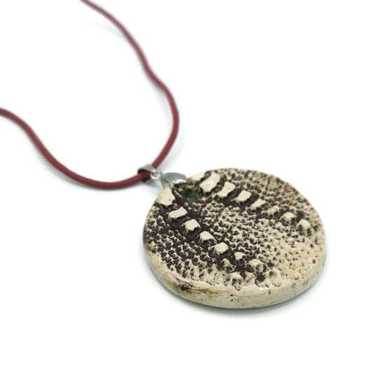 1Pc 35/45mm Handmade Ceramic Textured Necklace Pendant For Jewelry Making, Large Circle Modern Clay Charms Round Shape, Vintage Lace Texture