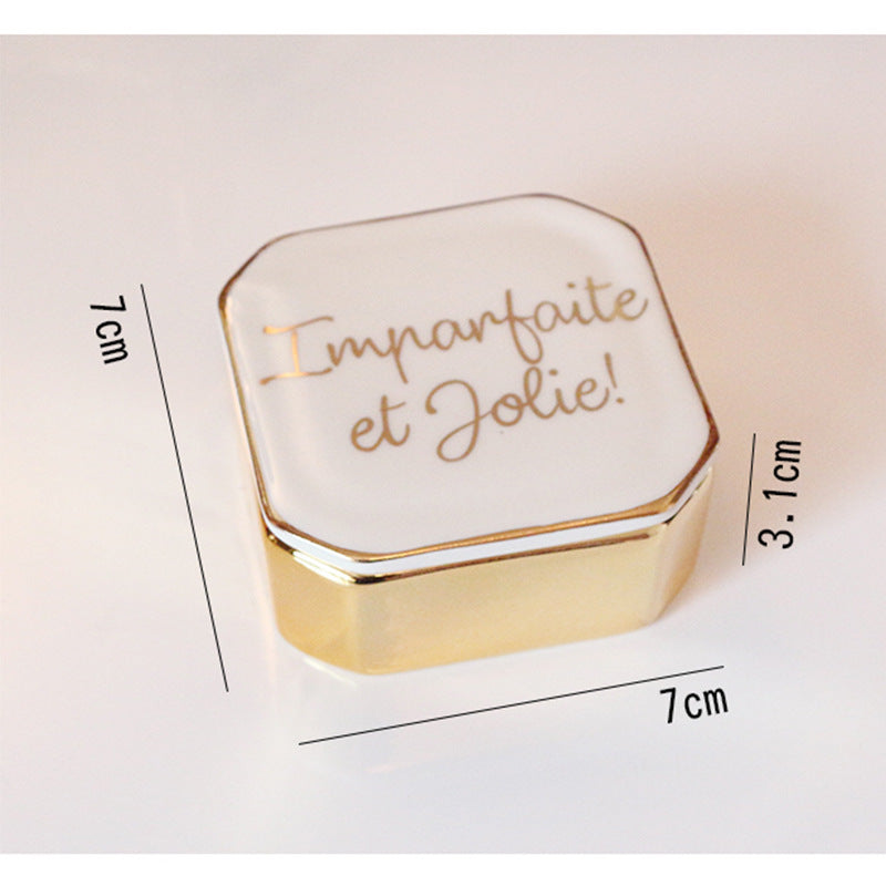 Square Ceramic Jewelry Box | 7x7cm Gift Box | Cat, Unicorn, Golden Lid