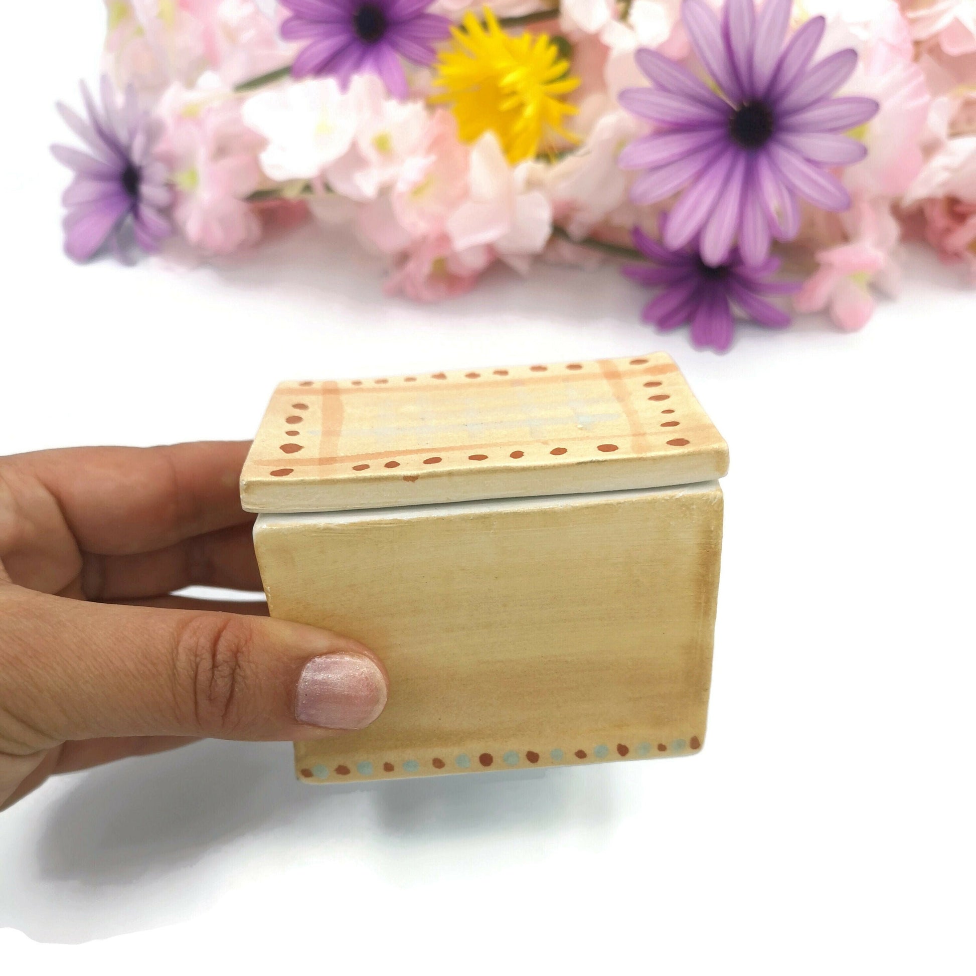 Handmade Ceramic Decorative Jewelry Box for Women Best Gifts for Her, Hand Painted Clay Trinket Box with Lid, Rectangle Box - Ceramica Ana Rafael