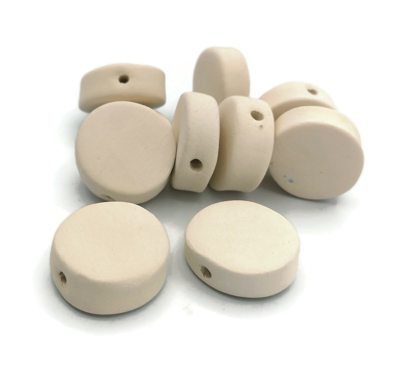 Handmade Ceramic Bisque Coin Bead Set, DIY Ready to Paint Large Blank Disc Tile for Jewelry or Crafting - Ceramica Ana Rafael