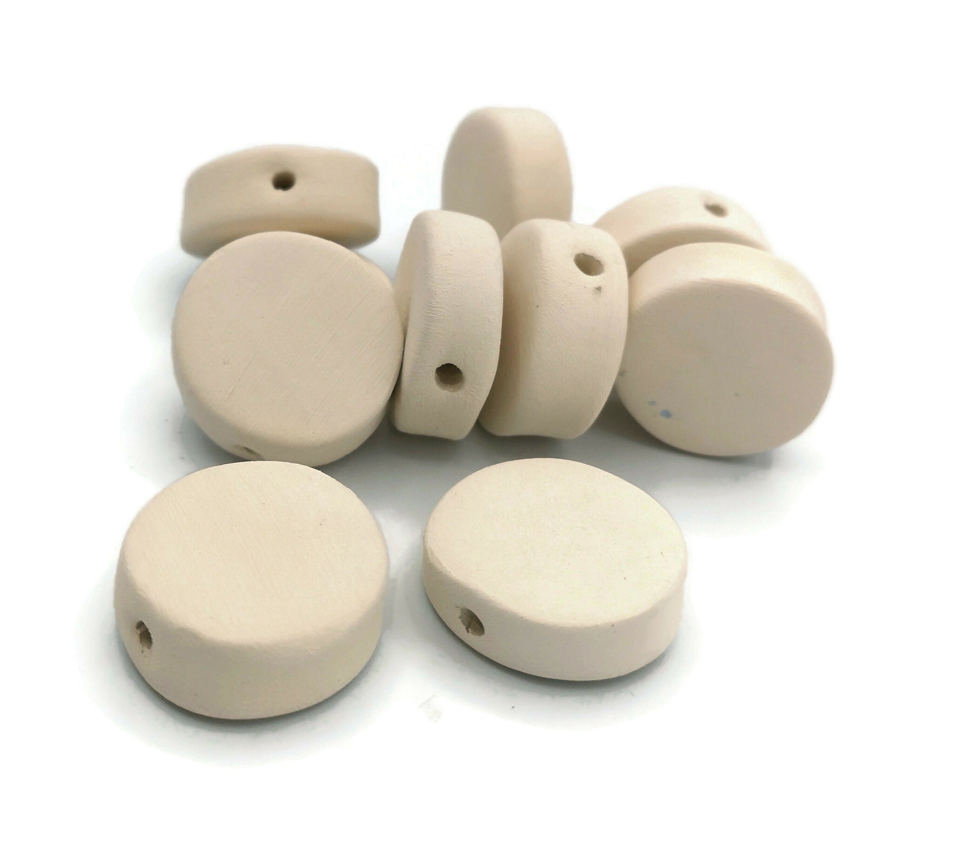 Handmade Ceramic Bisque Coin Bead Set, DIY Ready to Paint Large Blank Disc Tile for Jewelry or Crafting - Ceramica Ana Rafael