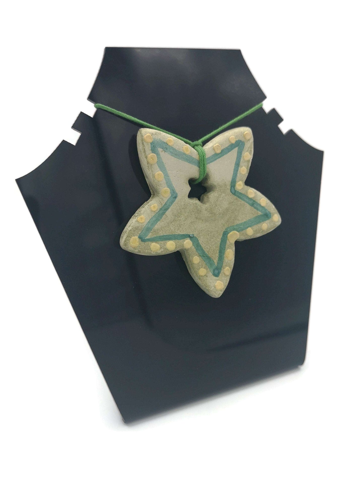 1Pc Extra Large 60mm Green Star Handmade Ceramic Necklace Pendant for Unique Jewelry Making, Hand Painted Clay Charms For Women Fashion
