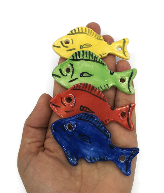 Set Of 4 Colorful Fish Pendant For Jewelry Making, Necklace Connectors For Pendant Necklace, Unique Jewelry Clay Charm handmade - Ceramica Ana Rafael
