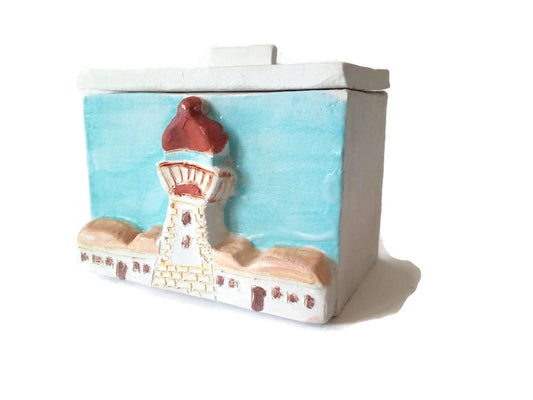 Handmade Ceramic Jewelry Box With Lid, Lighthouse Gift For Dad, Unique Small Trinket Box - Ceramica Ana Rafael