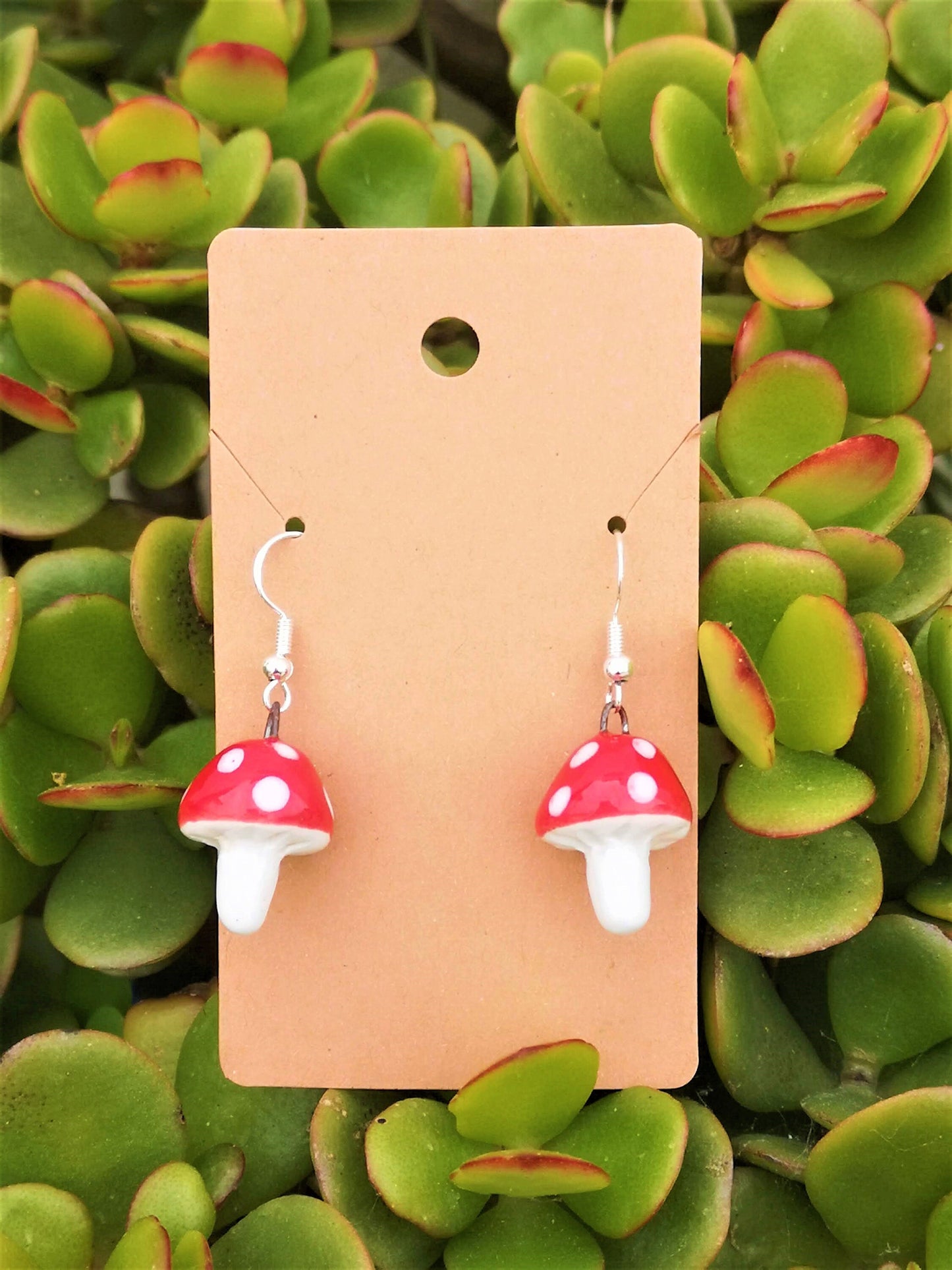 Handmade Ceramic Red Mushroom Earrings For Women, Cottagecore Artisan Jewelry Gift For Her, Best Boho Sterling Silver Cute Dangle Earrings - Ceramica Ana Rafael