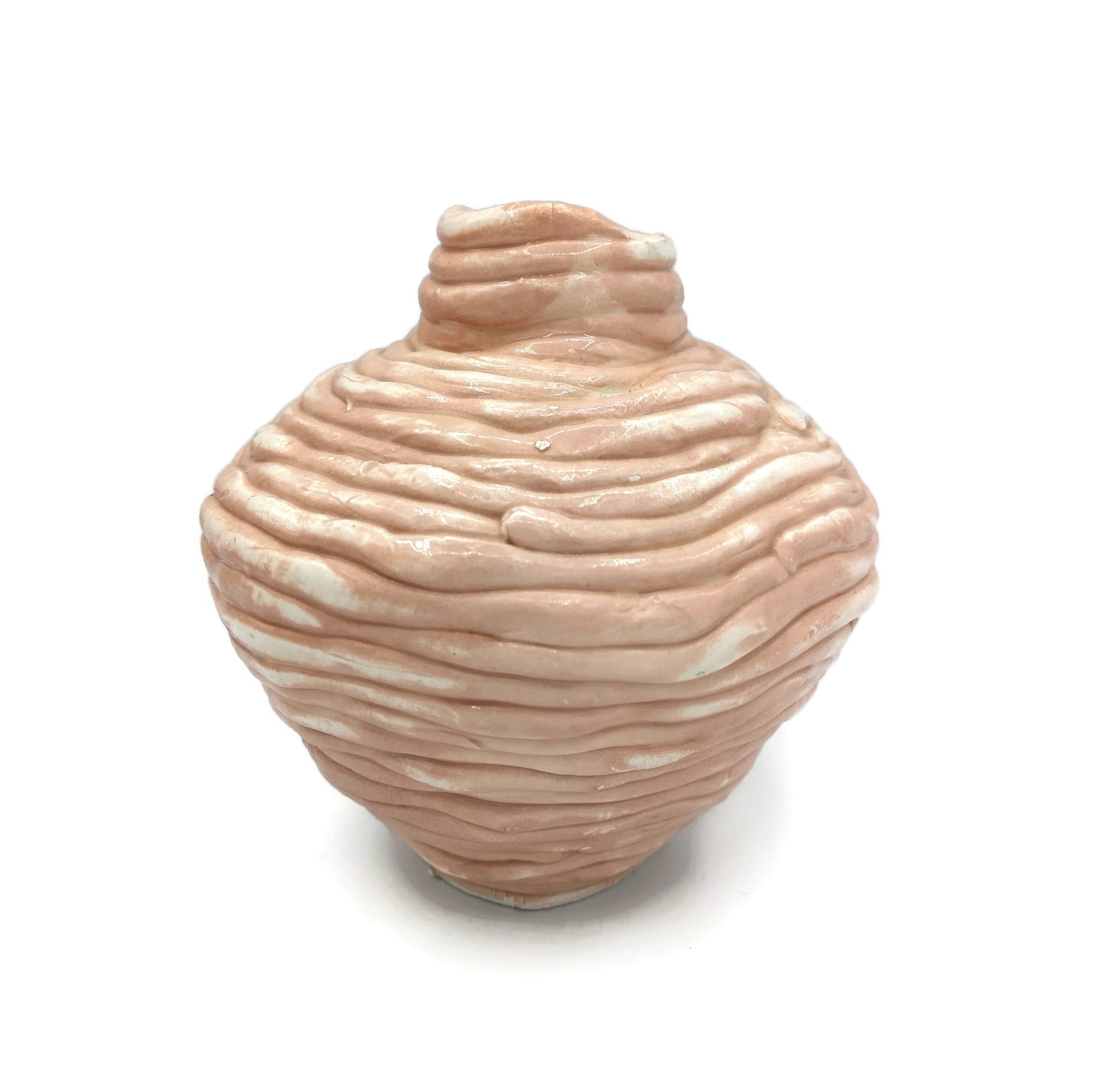 Handmade Ceramic Sculptural Pink Vase For Home Decor, Unique Textured Organic Shape Mid Century Modern Pottery 9th-anniversary gift for wife - Ceramica Ana Rafael