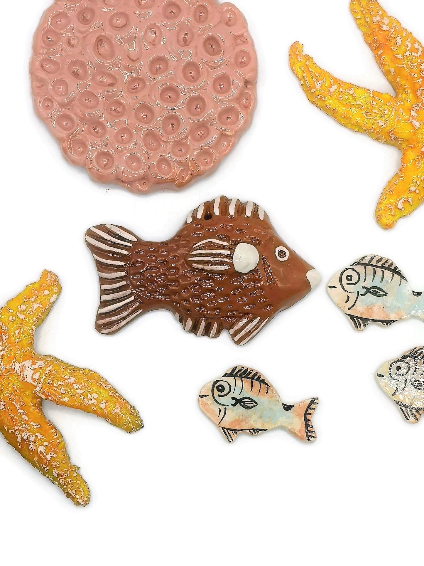 Handmade Ceramic Fish Wall Hanging, Hand Painted Terracotta Artisan Pottery Wall Decor Beach Themed, Unique Ocean Wall Art For Home Decor - Ceramica Ana Rafael