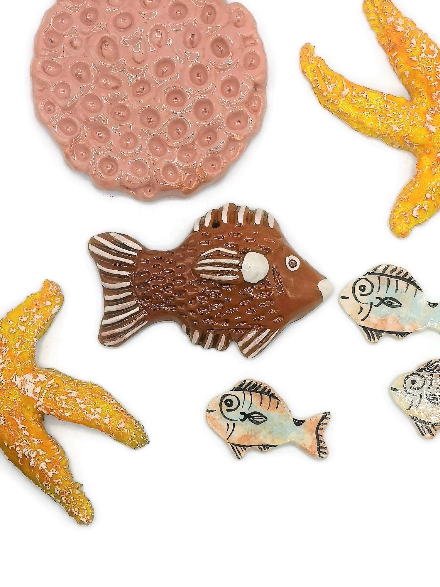 Handmade Ceramic Fish Wall Hanging, Hand Painted Terracotta Artisan Pottery Wall Decor Beach Themed, Unique Ocean Wall Art For Home Decor - Ceramica Ana Rafael