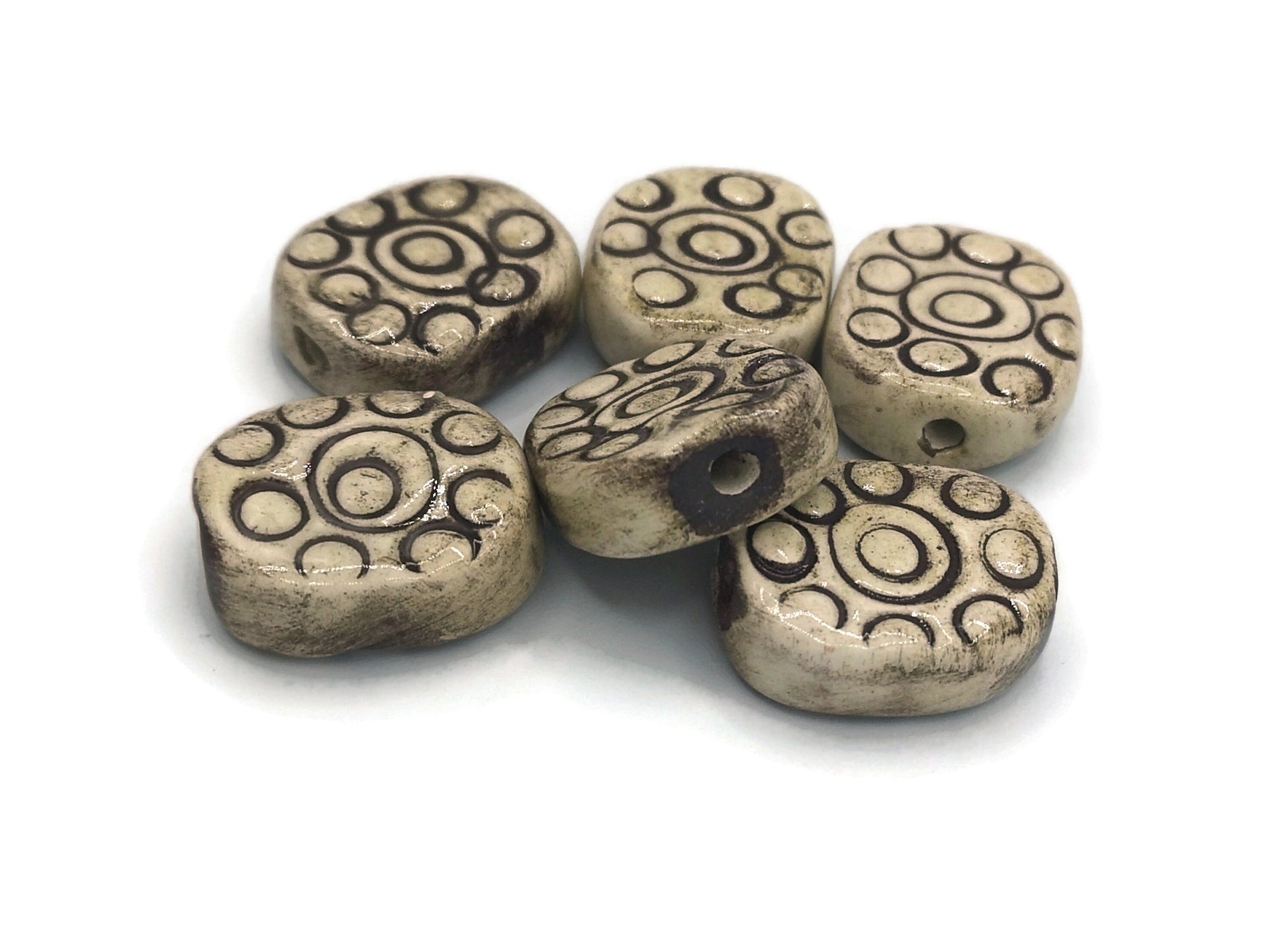 Handmade Ceramic Beads, Unique Clay Jewelry Beads, Unusual Porcelain Beads, Decorative Oval Beads For Crafts - Ceramica Ana Rafael