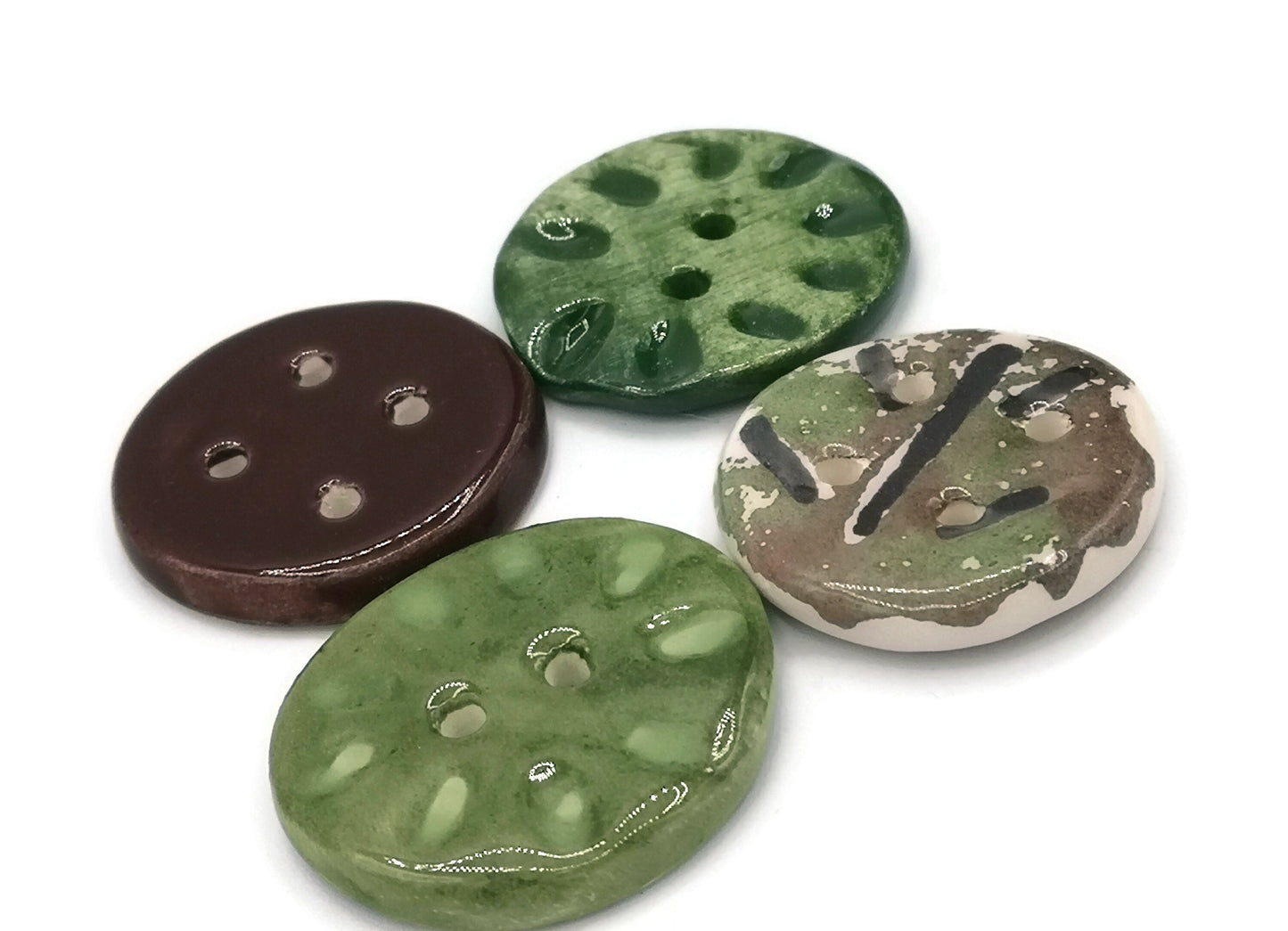 4Pc 40mm Extra Large Round Buttons For Blouse, Decoratice Coat Buttons, Fall Design Handmade Ceramic Sewing Supplies And Notions Purse Clasp - Ceramica Ana Rafael