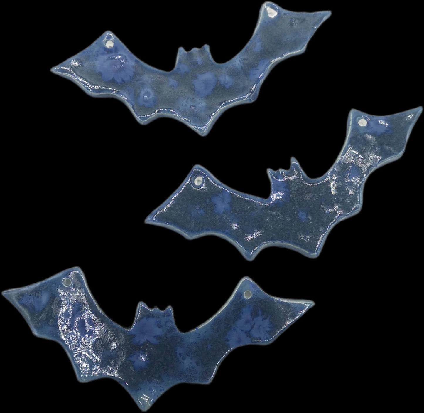 3Pc 6in Handmade Ceramic Bat Ornament For Wall Decor, Halloween Decoration Gift For Women, Blue Clay Gothic Ornament, Necklace Pendant - Ceramica Ana Rafael