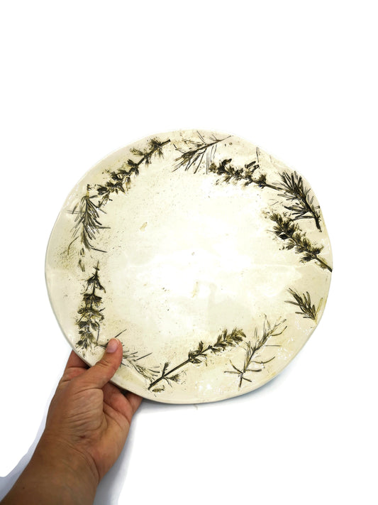 Handmade Ceramic Plate Flower Texture, Wall Decor Best Gifts For Her, Best Seller Plant Mom Gift For Women, Rustic Pottery Plate For Display - Ceramica Ana Rafael