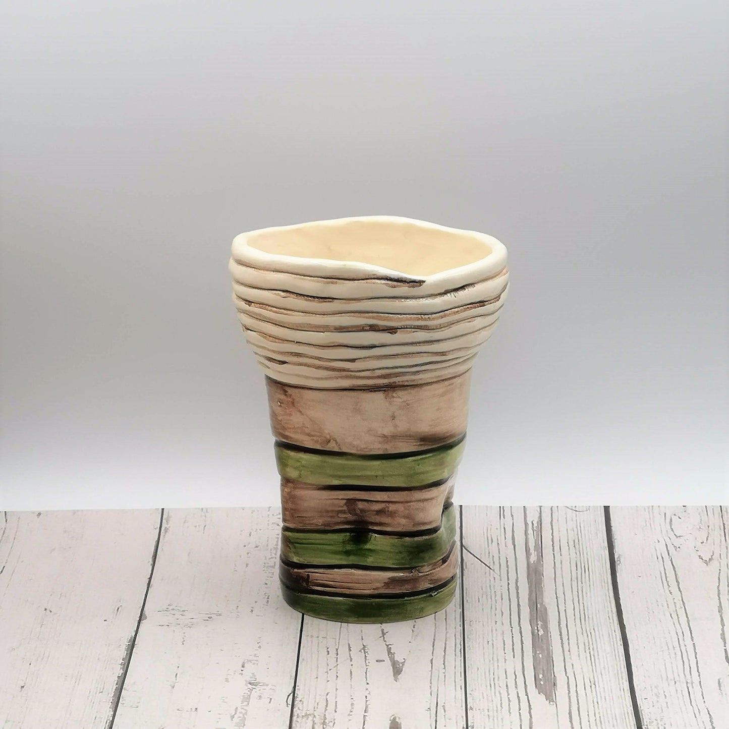 Handmade Ceramic Sculptural Vase For Home Decor, Textured Organic Shape Green And Brown Pottery Vase, Hand Painted Home Gifts For Her - Ceramica Ana Rafael
