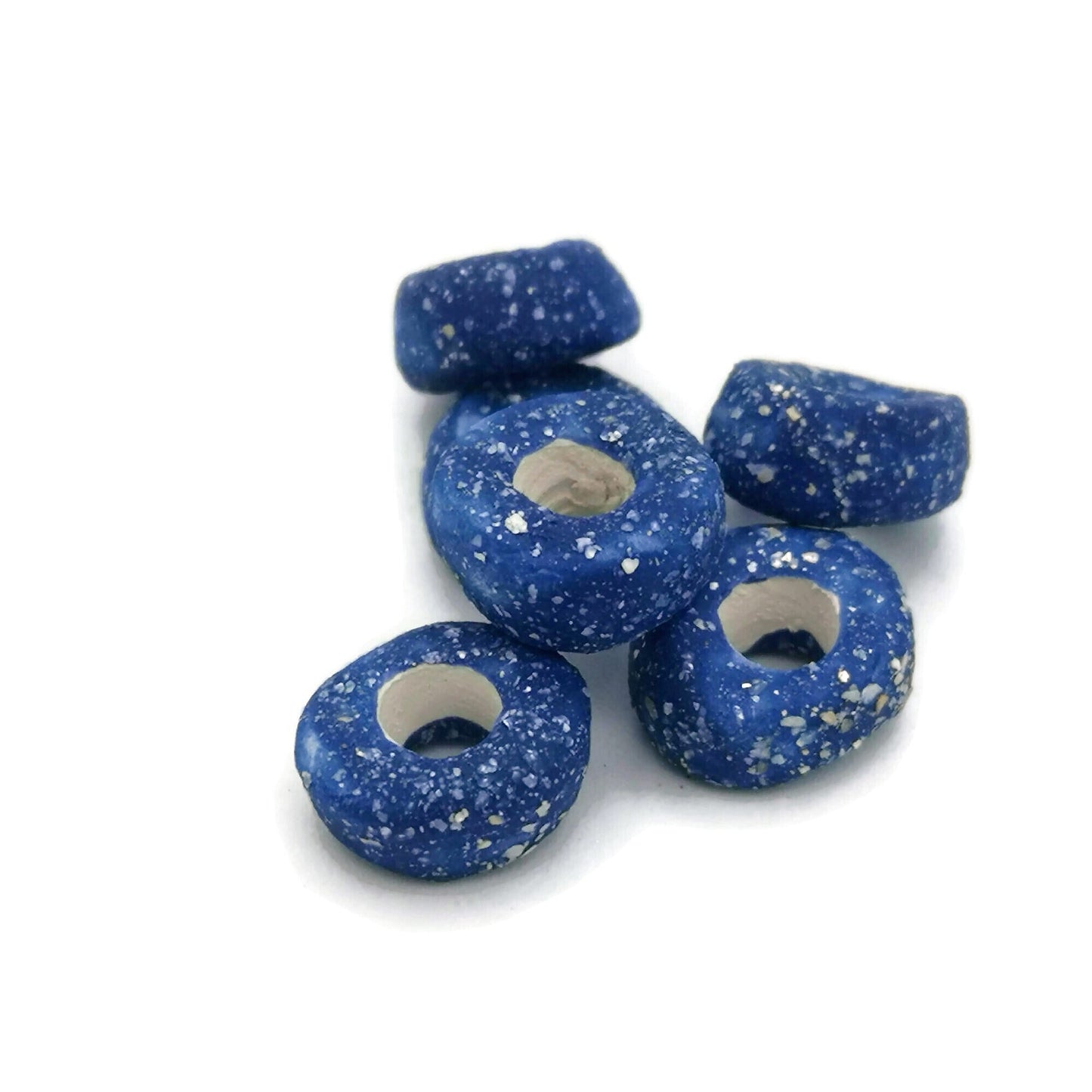 7 Pcs Clay Beads Large Hole, Handmade Ceramic Beads Jewelry Making, Porcelain Dreadlock Beads, Unique Donut Bead Unusual - Ceramica Ana Rafael
